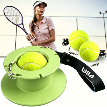 VAIIO Professional Tennis Trainer - Full Metal Portable Solo Rebounder with 3 High-Elastic String Balls, Ideal for Adults, Kids, Beginners & Advanced Players - color: Green