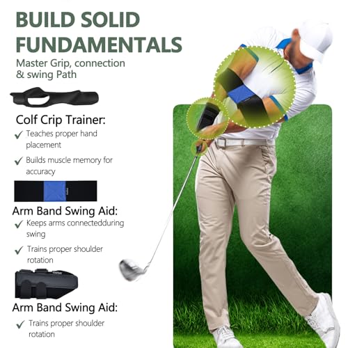 3 Piece Golf Grip Trainer Set, Golf Training Aid with Swing Correction Arm Strap & Wristband, Grip Training Rods to Perfect Hand Position for Consistent Swings - size: 3 Packs Trainer Kit