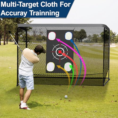 Golf Hitting Nets for Backyard Driving Real Balls 10x7ft, Heavy-Duty Steel Frame Golf Net with Target Cloth & Carry Bag for Garage, Indoor & Outdoor Driving Chipping Practice