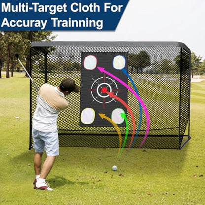 Golf Hitting Nets for Backyard Driving Real Balls 10x7ft, Heavy-Duty Steel Frame Golf Net with Target Cloth & Carry Bag for Garage, Indoor & Outdoor Driving Chipping Practice