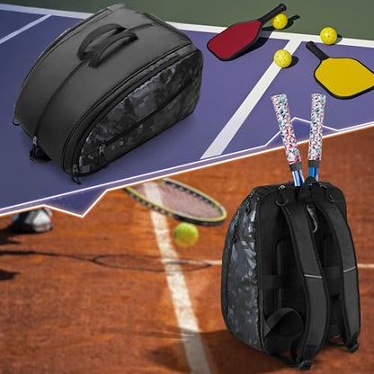 Smasrob Pickleball Bag Fits 4 Pickleball Paddles, Pickleball Backpack with Laptop Pocket, Shoe Compartment and Fence Hook - color: Black