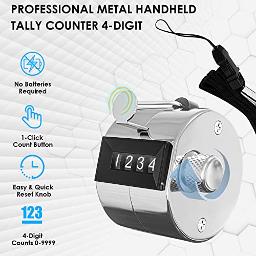 KTRIO Metal Handheld Tally Counter, 4-Digit Number Clicker Counter, Hand Mechanical Pitch Counters for Coaching, Knitting, People, Lap, Fishing, Golf and Row - style: 1 Pack