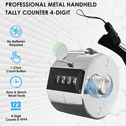 KTRIO Metal Handheld Tally Counter, 4-Digit Number Clicker Counter, Hand Mechanical Pitch Counters for Coaching, Knitting, People, Lap, Fishing, Golf and Row - style: 3 Pack