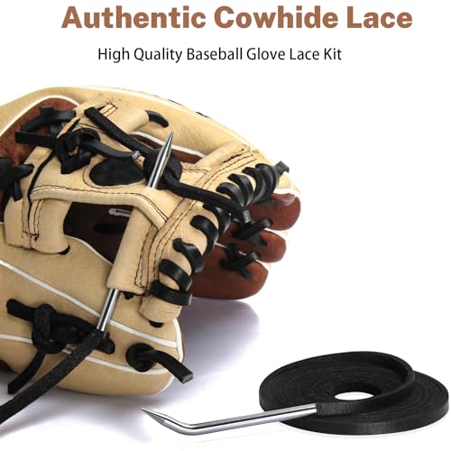 Softball Baseball Glove Lace, Mitt Lace Repair Kit Includes 2 Leather Laces and Lacing Needle for Catcher's Glove - color: Black