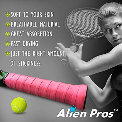 ALIEN PROS Tennis Racket Grip Tape - Precut and Dry Feel Tennis Grip - Tennis Overgrip Grip Tape Tennis Racket - Wrap Your Racquet for High Performance - color: 12-Pack Red