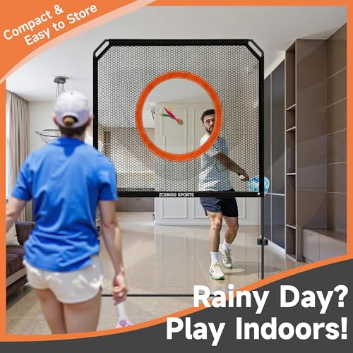 Indoor Paddle Game with Net – All in One Outdoor & Indoor Set with Removable Target and Ball Catch Net– Combines Pickleball, Badminton Tennis for Family or Solo Fun