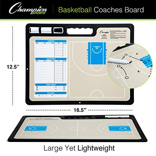 Champion Sports Large & XL Dry Erase Board For Coaching - Whiteboards for Strategizing, Techniques, Plays - 2-Sided Boards with Front Side Full Field - Backside Half Field and Lineup - color: Basketball, style: XL Coaches Board