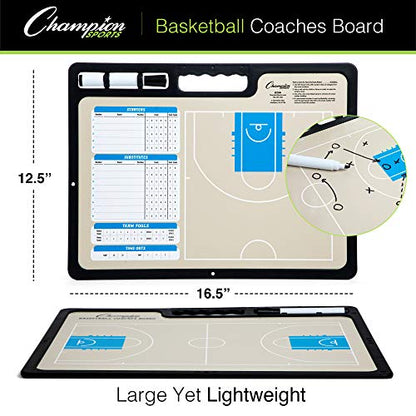 Champion Sports Large & XL Dry Erase Board For Coaching - Whiteboards for Strategizing, Techniques, Plays - 2-Sided Boards with Front Side Full Field - Backside Half Field and Lineup - color: Basketball, style: XL Coaches Board