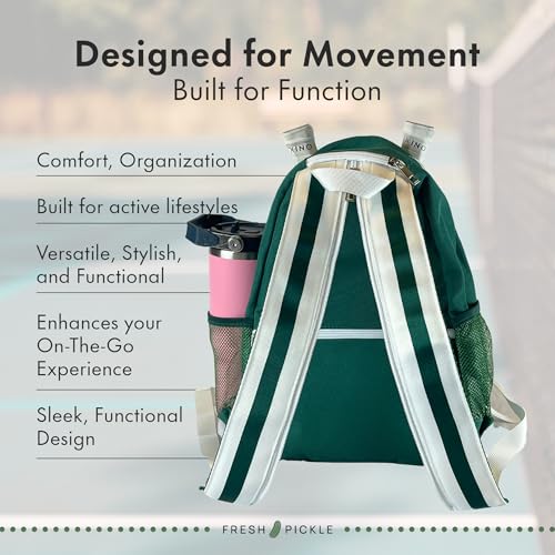 Teddi Pickleball Backpack Grn/wh- Large Capacity Pickleball Bags for Women - Durable 1000D Nylon, Multipurpose Paddle Case with Multiple Pockets, Stylish Paddle Bag - color: green