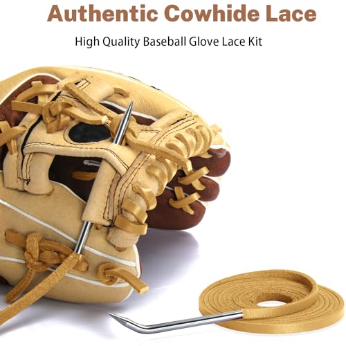 Softball Baseball Glove Lace, Mitt Lace Repair Kit Includes 2 Leather Laces and Lacing Needle for Catcher's Glove - color: Light Brown