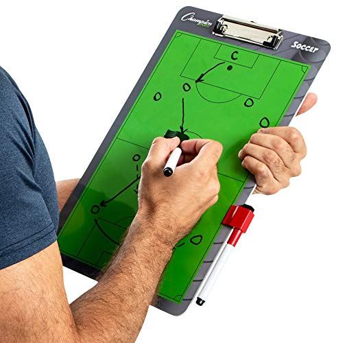 Champion Sports Large & XL Dry Erase Board For Coaching - Whiteboards for Strategizing, Techniques, Plays - 2-Sided Boards with Front Side Full Field - Backside Half Field and Lineup - color: Soccer, style: Standard Coaches Board