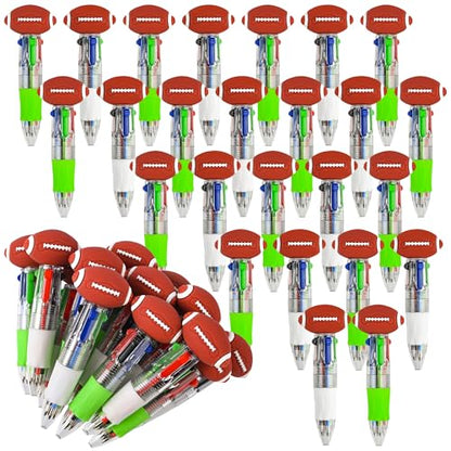 LiYiQ 25 Pcs Football Party Favor Multicolor Pen in One Cartoon Cute Fun 4-in-1 Cute Pens Bulk Kawaii Football Shape Cool Ballpoint Pens for Kids Fun Gifts - style: Football