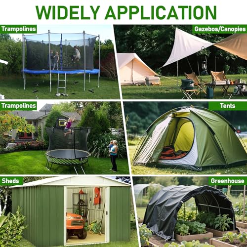 Ground Anchors Screw in - Heavy Duty Trampoline Anchors/Stakes for High Wind, 4 Pack Earth Anchor Kit with Straps and Wrenches for Swing Set, Trampolines, Shed, Mobile Home, Carport, Gazebo