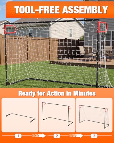 SPOYNAL 8x5 FT Soccer Goal for Backyard | Foldable Soccer Net with Metal Frame | Portable Training Goal for Home Practice, Park & Beach Use