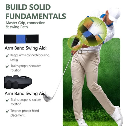 3 Piece Golf Grip Trainer Set, Golf Training Aid with Swing Correction Arm Strap & Wristband, Grip Training Rods to Perfect Hand Position for Consistent Swings - size: 2 Packs Trainer Kit