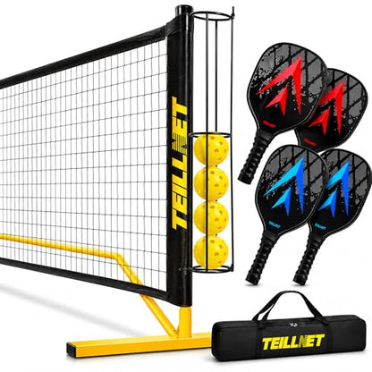 Teillnet Pickleball Net Set – 22FT Portable Net with Metal Holder & 4 Balls, Sturdy Steel Frame Ultra Stable Easy Setup & Carrying Bag 35.4"x7.5"x7.1", Weather-Resistant for Outdoor Indoor Driveway
