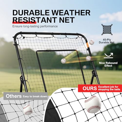 6 x 4 ft 5 Angles Adjustable Pitch Back Baseball Softball Lacrosse Volleyball Rebound Bounce Back Net with Strike Zone - color: Black