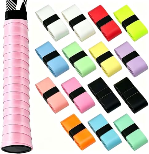 15 Pcs Tennis Racket Grip Tape, Anti-Slip Tennis Overgrip for Racquet, Badminton Grip Wrap, Sweat Absorbent Handle Tape for Squash and Fishing Rod, Multicolor Replacement Grip - color: Multicolor