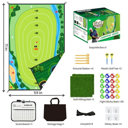 Golf Chipping Game Mat Double Sided,40 pcs Golf Game Set with 6×5 FT Golf Practice Mat,Outdoor Indoor Hitting Games for Adults & Kids,Home Backyard Garage Game, for Family Gatherings