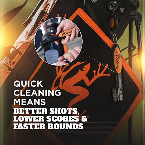 Frogger BrushPro Latch-It Golf Club Cleaner, Ergonomic Grip and Latch-it Magnet - Professional Golf Club Brush and Groove Cleaner for Golfers - color: Orange
