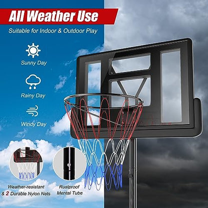 Goplus Portable Basketball Hoop Outdoor, 8.5-10FT Height Adjustable Basketball Stand w/39Inch Shatterproof Backboard, Fillable Base, 2 Nets, Indoor Ouside Driveway Court Basketball Goal for Adults