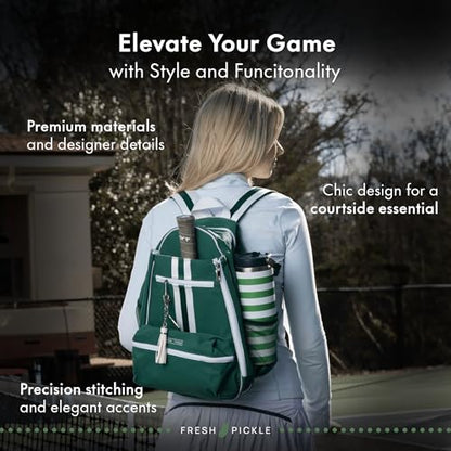 Teddi Pickleball Backpack Grn/wh- Large Capacity Pickleball Bags for Women - Durable 1000D Nylon, Multipurpose Paddle Case with Multiple Pockets, Stylish Paddle Bag - color: green