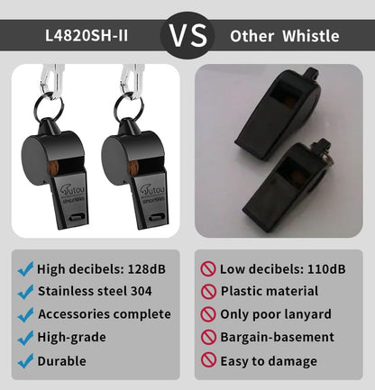 HUTOU Whistle Stainless Steel Coach Sports Whistle with Lanyard, Loud Crisp Sound Whistle Ideal for Coaches, Referees, and Official - color: 2 Packs of Black