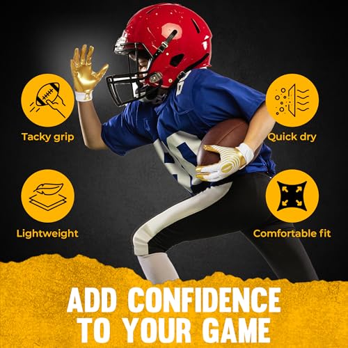 HANDLANDY Youth Football Gloves, Kids Sticky Receiver Gloves,Super Grip Football Glove Best Gift for Boys,Girls - color: Gold, size: X-Small-Youth