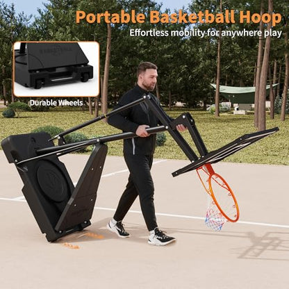 PIZZELLO Basketball Hoop 44/52 Inch Portable Basketball Goal Outdoor4.36-10ft Stepless Regulation Crank Adjust Basketball Goal System for Backyard, Driveway and Indoor - size: 52 Inch Backboard