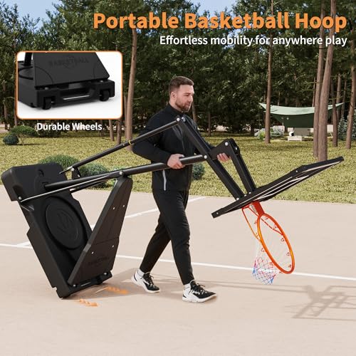 PIZZELLO Basketball Hoop 44/52 Inch Portable Basketball Goal Outdoor4.36-10ft Stepless Regulation Crank Adjust Basketball Goal System for Backyard, Driveway and Indoor - size: 44 Inch Backboard