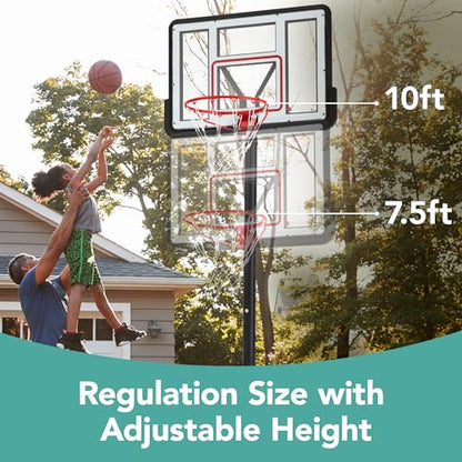 Best Choice Products 10ft Regulation Basketball Hoop, Height Adjustable Outdoor Goal w/Shock Absorbent Rim, Base Gel, 2 Wheels - style: Clear