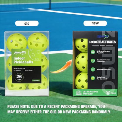 Indoor Pickleball Balls, 6/12 Pack of 26 Holes Pickleballs, USAPA Approved Indoor Pickleballs Set, High Visibility Durable Pickle Balls for Training and Tournament
