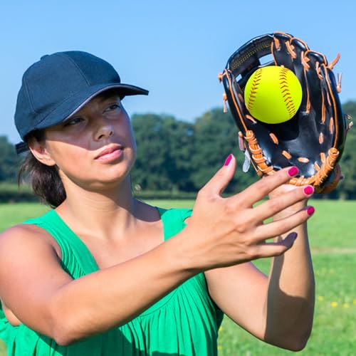 20 Pack Sports Practice Softball with Mesh Bag Unmarked Leather Covered Official Size and Weight Slowpitch Softball Youth Fastpitch Softball Ball Yellow Training Ball for Game and Training