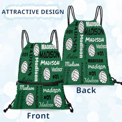 Custom Volleyball Style Drawstring Bag, Personalized Sports Ball Backpack Drawstring Sack Cinch Bags for Team Gift Party Favors, Green - color: Light Green