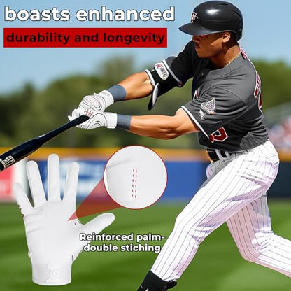 AIGEVTURE Baseball Bating Gloves Adult Youth Baseball Softball Batting Gloves Adult Kids Boys Girls - color: White and Red, size: Adult X-Large
