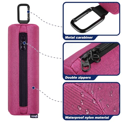 Cosmos Pickleball Ball Holder, Portable Carrying Storage Bag with Hook, Travel Accessory Pouch Holds 3 Pickleball Balls - color: Hot Pink