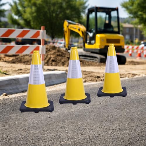 6 Pack Yellow 18 Inch Black Base Traffic Cones for Vehicle Maneuvering Practice, Driving Training, Lane Marking & Safety Warning (6, Yellow, 18 Inch) - color: Yellow, size: 18 Inch