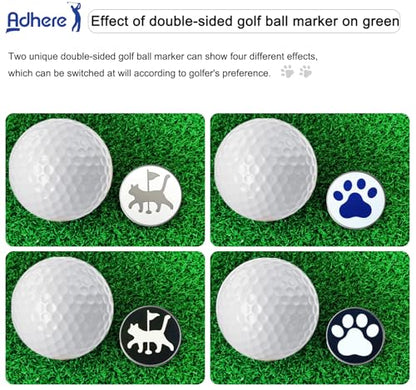 Adhere Golf Ball Markers Personlized Double Side Cute cat Logo Enamel with A Magnetic Hat Clips,A Premium Golf Gifts. - color: H-Walking Cat White+Black