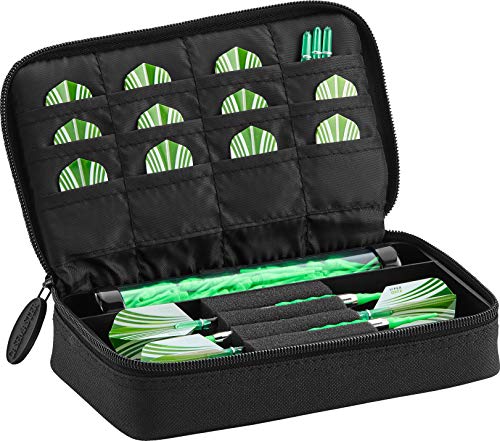 Casemaster Plazma Dart Case for Soft and Steel Tip Darts, Holds 3 Darts and Features Built-In Storage Tube and Pockets for Flights, Tips, Shafts, and Personal Items - color: Black Trim