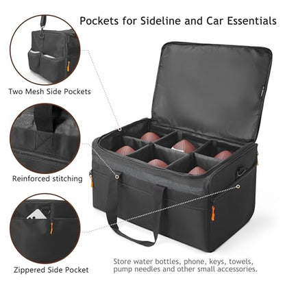 Football Ball Bag, Holds 6 Official Size Footballs, 900D Oxford Football Carrying and Storage Bag with Adjustable Dividers, Pockets and Shoulder Strap