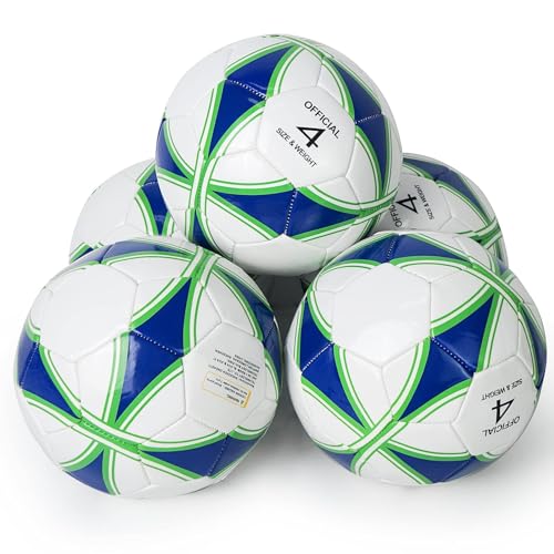 Aoneky Soccer Ball with Pump - color: 5 Pack with 1 Pump - White/Blue/Green, size: 4