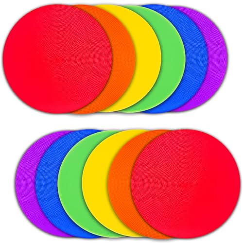 12/24Pcs Poly Spot Markers 9 inch Non-Slip Rubber Agility Training Markers Floor Dots Flat Field Cones for Football Basketball Soccer School Exercise Drills Gym Dance Practice 6 Colors - style: 9 inch 12 Pcs (PVC)