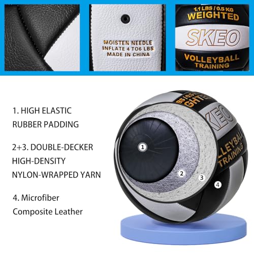 SKEO Training Volleyball Weighted 1.1 LBS Heavy Ball Official Size 5, for Outdoor Indoor, Softy Composite Leather Delivers Authentic Feel Natural Bounce (Deflated)