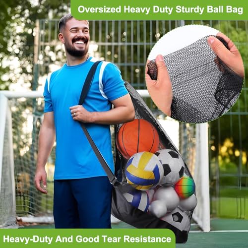 cobee 6 Pack Extra Large Sports Ball Bags, 30" x 40" Mesh Drawstring Backpack with Adjustable Shoulder Strap Training Ball Bag for Basketball Soccer Football Volleyball Gym Equipment Accessories