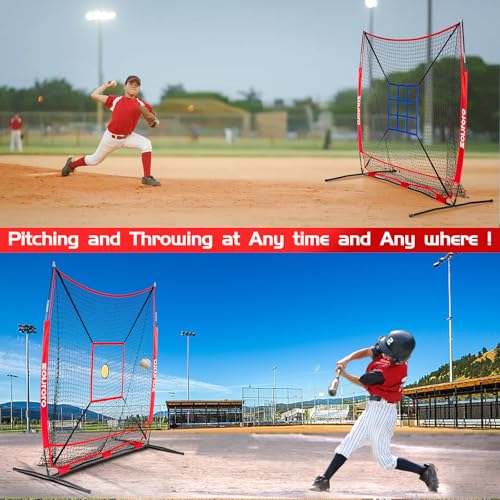Zonlolo 6 x 6 FT Baseball Net with 3 Diffferent Targets, Portable Practice Net for Batting，Hitting，Pitching and Throwing,Compact Package with Small Carrying Bag，Great for Kids - color: Red