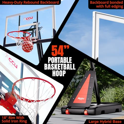 ACCU LEVEL Crank Lift Basketball Hoop Outdoor 7.5-10ft Adjustable Portable Basketball Goal for Youth and Adults 54" Angle Adjustable PC Backboard and Large Fillable Base - style: 54 inch Backboard