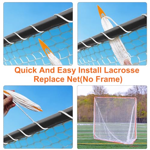 3.5/4/5/6mm 6x6x7’ Lacrosse Net Replacement with 1x Random Color Install Aid,2X49'Lacing Ropes of Lacrosse Goal Net Lacrosse Net for Lacrosse Training, Competition of Grass, Playground