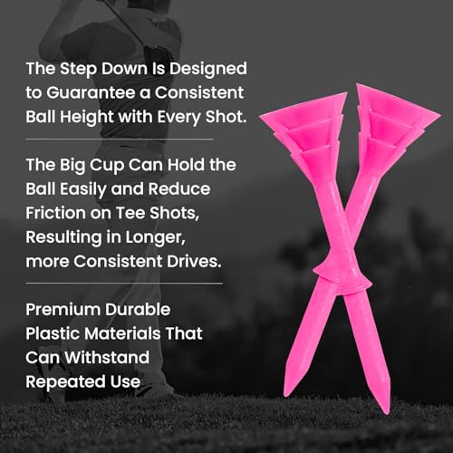 FINGER TEN Golf Tees Plastic Unbreakable 30 Tees 3 1/4 Inch and 20 More Short Tees 1 1/2 Inch with Black Golf Tee Bag, Easy to Find Value Gift Set - color: Pink
