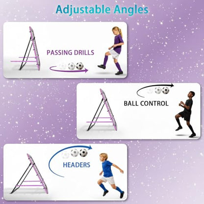 Soccer Rebounder Net, Adjustable Angle Multi-Sport Training Goal for Kids & Teens Ages 3+, Portable Backyard Practice Net with Lavender Frame & Red Target Grid