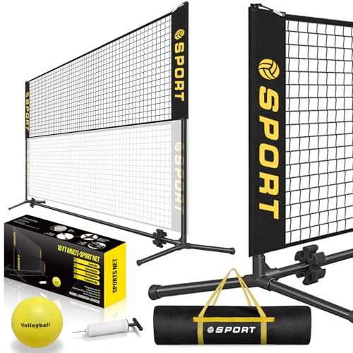 10 FT Mini Portable Tennis Net for Teenagers with Rubber Volleyball, with Pump and Carry Bag, Adjustable Height 2.7FT-5.1FT for Badminton Net, Volleyball Net,Soccer Net,Pickleball Net